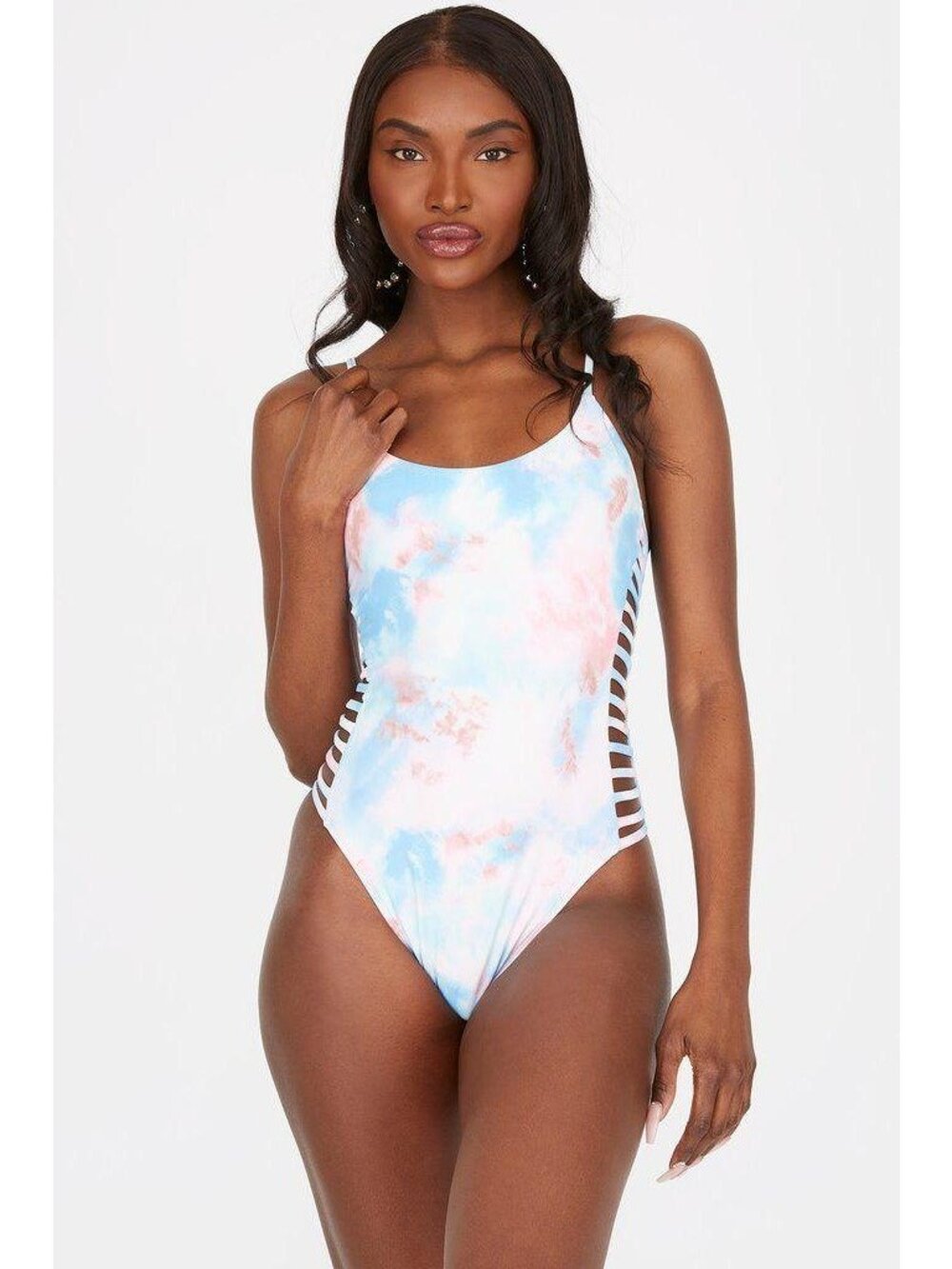 NWT‎ ReVamped Pastel Tie-Dye One Piece Swimsuit Caged Sides Unpadded - Small